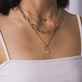 3PCS Gold Heart&Link Chain&Lock Dainty Layered Choker Necklace